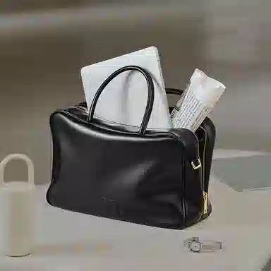 妙迪 大容量保龄球包 牛皮 手提包 女款 曜石黑