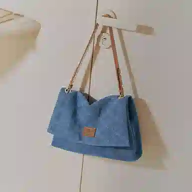 妙迪 时尚潮流百搭复古简约休闲软袋托特包 织物 单肩斜挎包 常规 女款 牛仔蓝