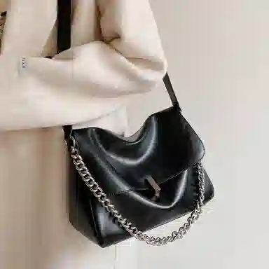 妙迪 时尚百搭休闲 牛皮 单肩包 女款 子夜黑