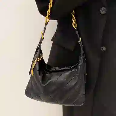 妙迪 新款黑金高级感时尚小众菱格 真皮羊皮 链条包饺子包单肩斜挎包 女款 多色