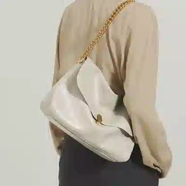 妙迪 高级感小众时尚简约百搭上班通勤 牛皮 链条托特包腋下包手提单肩斜挎包大包包 大号 女款 星光白/复古棕/月光银