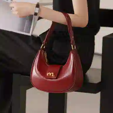 妙迪 小众设计高级感时尚气质通勤简约百搭 质感真皮牛皮 新月包月亮腋下包手提单肩斜挎包 中号 女款 黑色