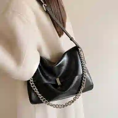 妙迪 时尚百搭休闲 牛皮 单肩包 女款 子夜黑