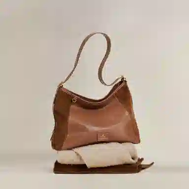 妙迪 通勤大容量托特包 牛皮革 单肩包 常规 女款 焦糖棕