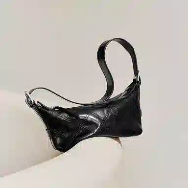 妙迪 复古时髦机车柔软菱格腋下托特包 牛皮革 单肩斜挎包 女款 子夜黑