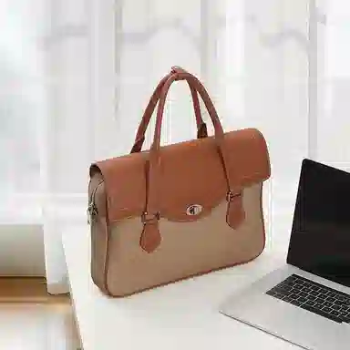 妙迪 复古百搭大容量商务高级感拼接 织物 电脑包 常规 男女同款情侣款 棠梨褐