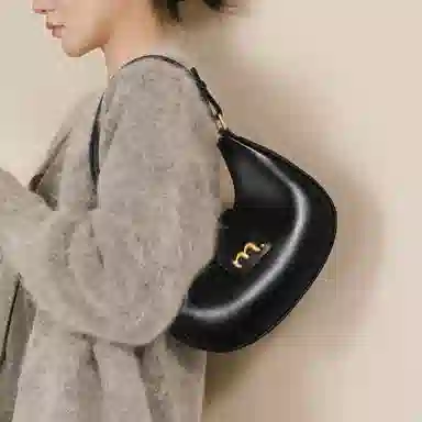 妙迪 小众设计高级感时尚气质通勤简约百搭 质感真皮牛皮 新月包月亮腋下包手提单肩斜挎包 中号 女款 黑色