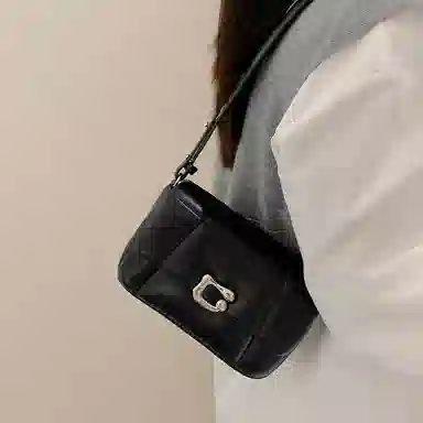 妙迪 时尚百搭休闲磁扣开合 羊皮 单肩包 女款 松露黑