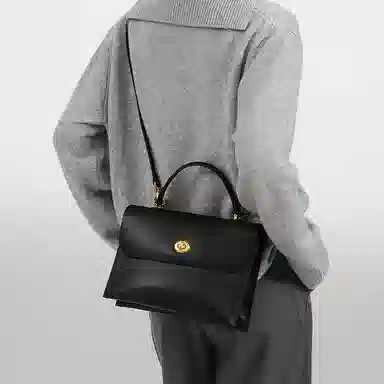 妙迪 复古简约通勤 二层牛皮 手提斜挎单肩包 常规 女款 黑色