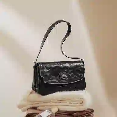 妙迪 职场通勤日常小方包腋下包 植鞣牛皮 单肩包 常规 女款 子夜黑