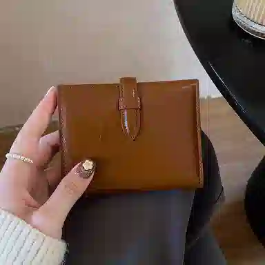 妙迪 复古多卡位 牛皮 钱夹卡包钱包 常规 女款 棕色/绿色