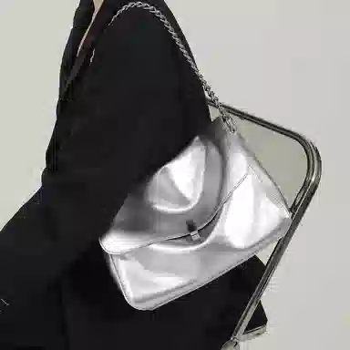 妙迪 高级感小众时尚简约百搭上班通勤 牛皮 链条托特包腋下包手提单肩斜挎包大包包 大号 女款 星光白/复古棕/月光银