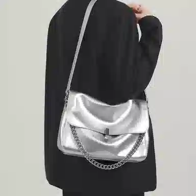 妙迪 高级感小众时尚简约百搭上班通勤 牛皮 链条托特包腋下包手提单肩斜挎包大包包 大号 女款 星光白/复古棕/月光银