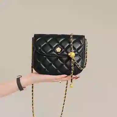 妙迪 小香风菱格绣线 真皮羊皮 链条包腋下单肩斜挎 小号 女款 黑色/白色