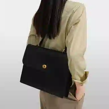 妙迪 大容量通勤 真皮 公文包单肩包 中号 女款 黑色