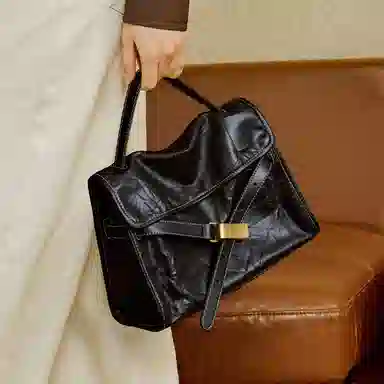 妙迪 通勤百搭凯莉包 牛皮 单肩斜挎手提包 常规 女款 子夜黑