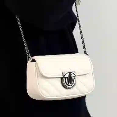 妙迪 小众高级质感时尚 牛皮 腋下包链条包单肩包斜挎包 女款 米白色