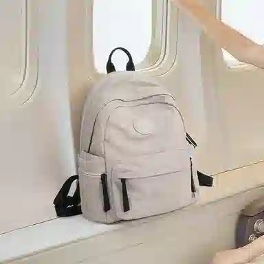 妙迪 时尚潮流纯色大容量 织物 双肩包 常规 男女同款情侣款 椰青灰