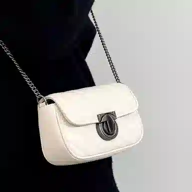 妙迪 小众高级质感时尚 牛皮 腋下包链条包单肩包斜挎包 女款 米白色