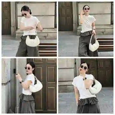 妙迪 小众设计高级感时尚气质通勤简约百搭 质感真皮牛皮 新月包月亮腋下包手提单肩斜挎包 中号 女款 黑色