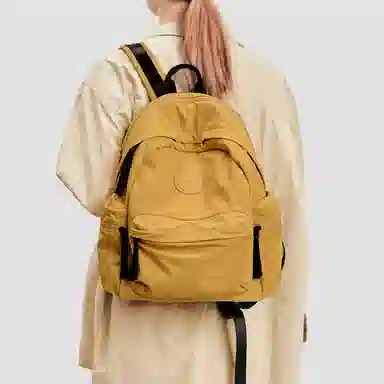 妙迪 时尚潮流纯色大容量 织物 双肩包 常规 男女同款情侣款 椰青灰