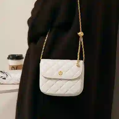 妙迪 小香风菱格绣线 真皮羊皮 链条包腋下单肩斜挎 小号 女款 黑色/白色