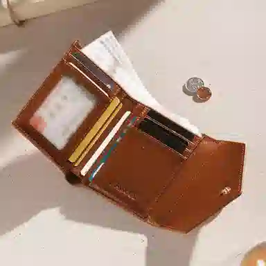 妙迪 小众设计拼接撞色时尚百搭小巧精致 合成革 钱包钱夹卡包多卡位折叠短款零钱包手拿包 常规 女款 拿铁千层雪