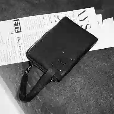 妙迪 轻便百搭旅行证件包收纳袋 牛皮革 钱包 男女同款情侣款 子夜黑