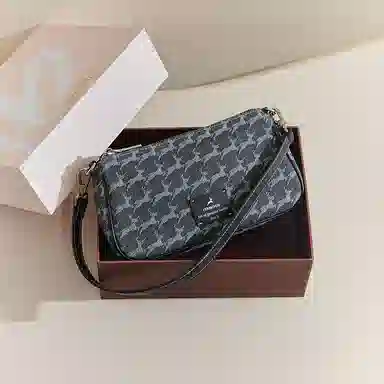 妙迪 复古时尚小众设计高级感法棍麻将包 织物 单肩包 女款 丹宁黑