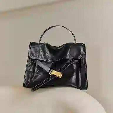 妙迪 通勤百搭凯莉包 牛皮 单肩斜挎手提包 常规 女款 子夜黑