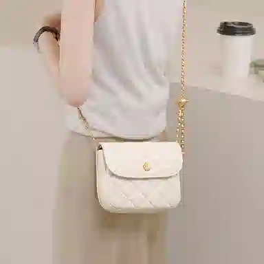 妙迪 小香风菱格绣线 真皮羊皮 链条包腋下单肩斜挎 小号 女款 黑色/白色