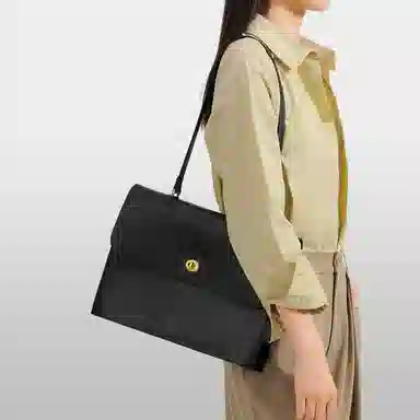 妙迪 大容量通勤 真皮 公文包单肩包 中号 女款 黑色