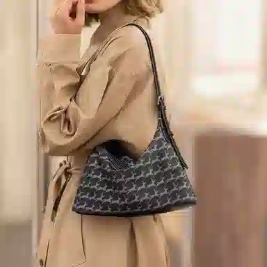 妙迪 通勤松弛小众 织物 单肩包 常规 女款 丹宁黑