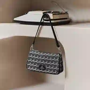 妙迪 复古时尚小众设计高级感法棍麻将包 织物 单肩包 女款 丹宁黑