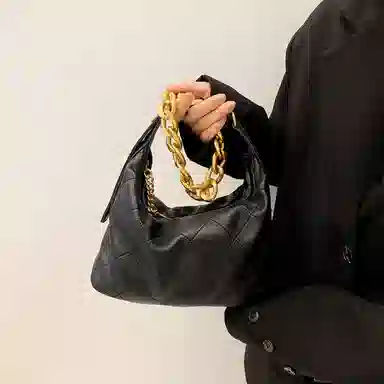 妙迪 新款黑金高级感时尚小众菱格 真皮羊皮 链条包饺子包单肩斜挎包 女款 多色