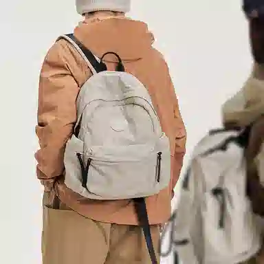 妙迪 时尚潮流纯色大容量 织物 双肩包 常规 男女同款情侣款 椰青灰