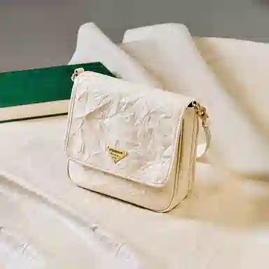 妙迪 简约褶皱百搭设计感 牛皮 单肩包 女款 奶油白