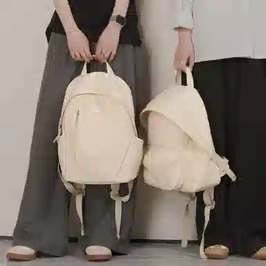 妙迪 超轻经典纯色车缝线简约休闲书包高中生高颜值大容量男女同款背包 织物 双肩包 女款 云朵白