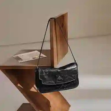 妙迪 职场通勤日常小方包腋下包 植鞣牛皮 单肩包 常规 女款 子夜黑