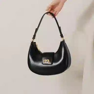 妙迪 小众设计高级感时尚气质通勤简约百搭 质感真皮牛皮 新月包月亮腋下包手提单肩斜挎包 中号 女款 黑色