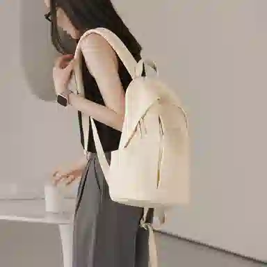 妙迪 超轻经典纯色车缝线简约休闲书包高中生高颜值大容量男女同款背包 织物 双肩包 女款 云朵白