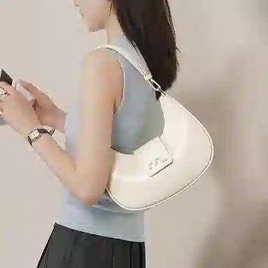 妙迪 小众设计高级感时尚气质通勤简约百搭 质感真皮牛皮 新月包月亮腋下包手提单肩斜挎包 中号 女款 黑色