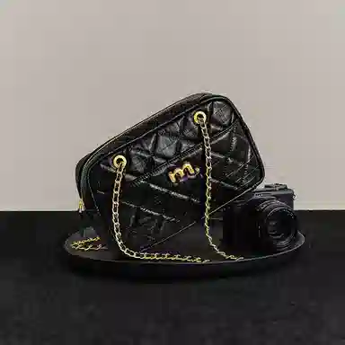 妙迪 斜挎链条包 牛皮 单肩包 女款 子夜黑