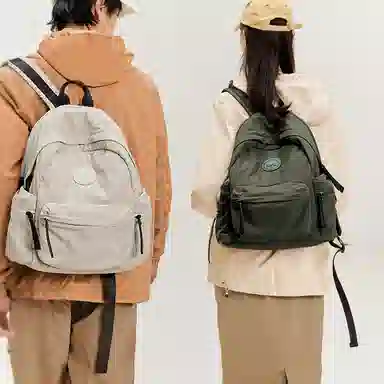 妙迪 时尚潮流纯色大容量 织物 双肩包 常规 男女同款情侣款 椰青灰