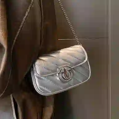 妙迪 小众高级质感时尚 牛皮 腋下包链条包单肩包斜挎包 女款 米白色