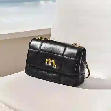 妙迪 复古高级感时尚简约百搭 牛皮 单肩包 女款 子夜黑