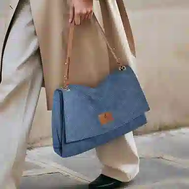 妙迪 时尚潮流百搭复古简约休闲软袋托特包 织物 单肩斜挎包 常规 女款 牛仔蓝