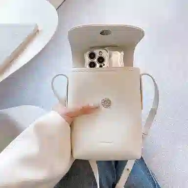 妙迪 竖款磁扣开合 牛皮 单肩包斜挎包手机包 中号 女款 棕色