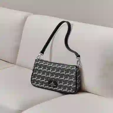 妙迪 复古时尚小众设计高级感法棍麻将包 织物 单肩包 女款 丹宁黑