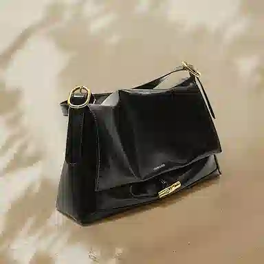 妙迪 新款时尚高级感 牛皮合成革 腋下包斜挎包单肩包 常规 女款 黑色